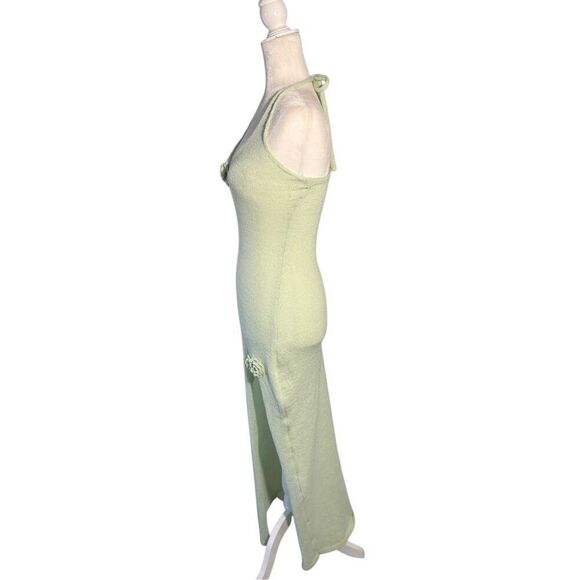 Lime green knitted halter dress with deep slit - XS - Picture 5 of 11